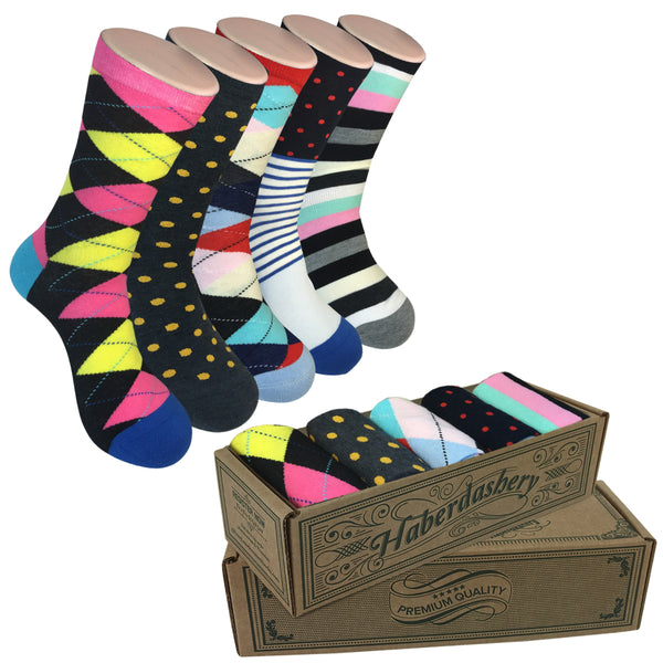 5 Pair Mens Funky Fun Colorful Socks-Hipster Power Socks-Premium Cotto