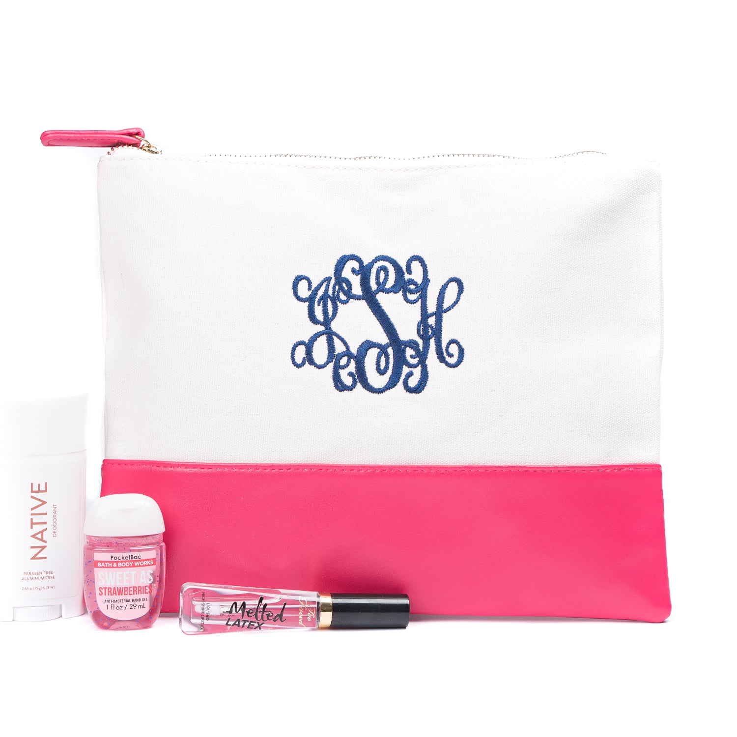 Monogrammed Canvas Zipper Pouches | 4 Colors | Pink Ever After