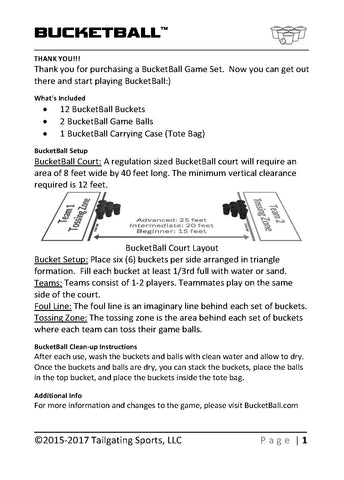BucketBall Quick Start How to Play Instructions Page 1