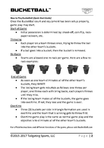 BucketBall Quick Start How to Play Instructions Page 2