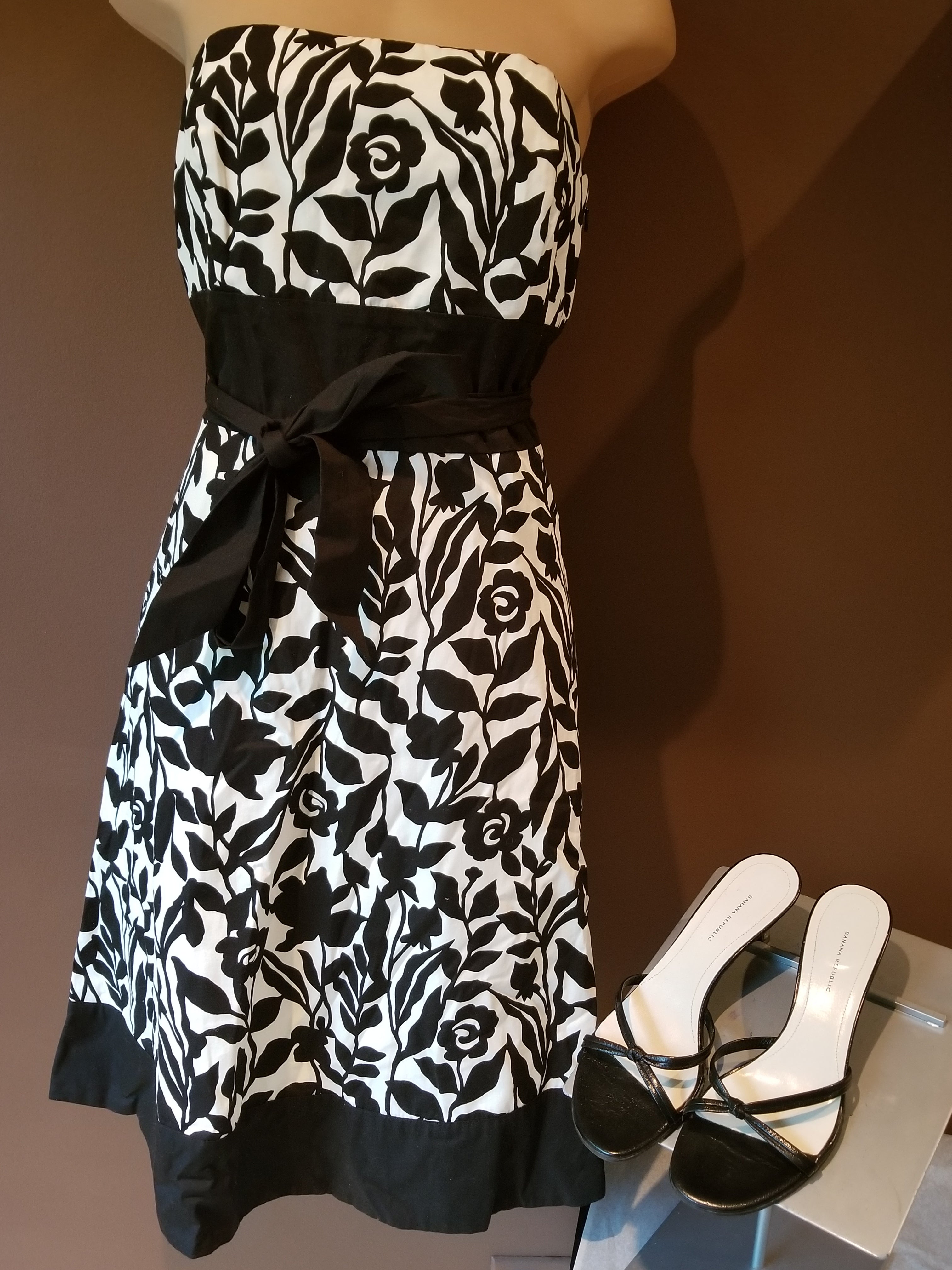 white and black floral dress