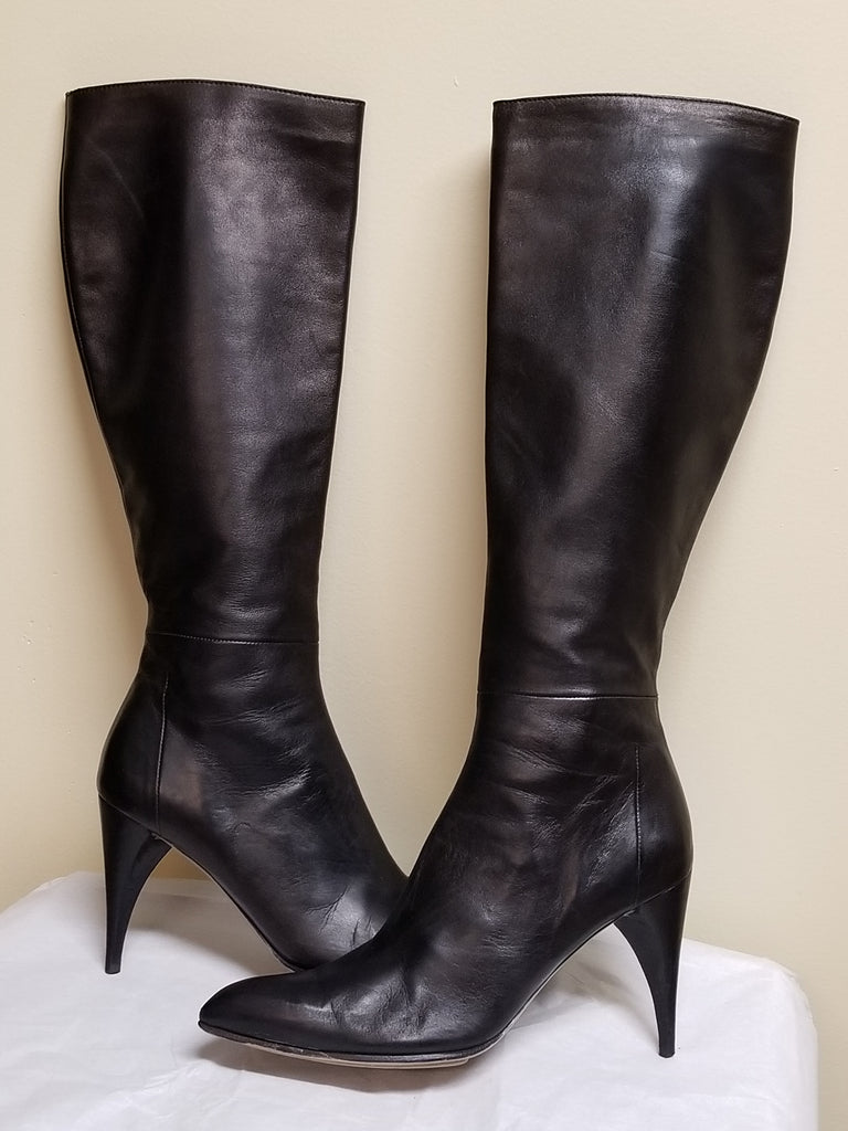 designer black leather boots