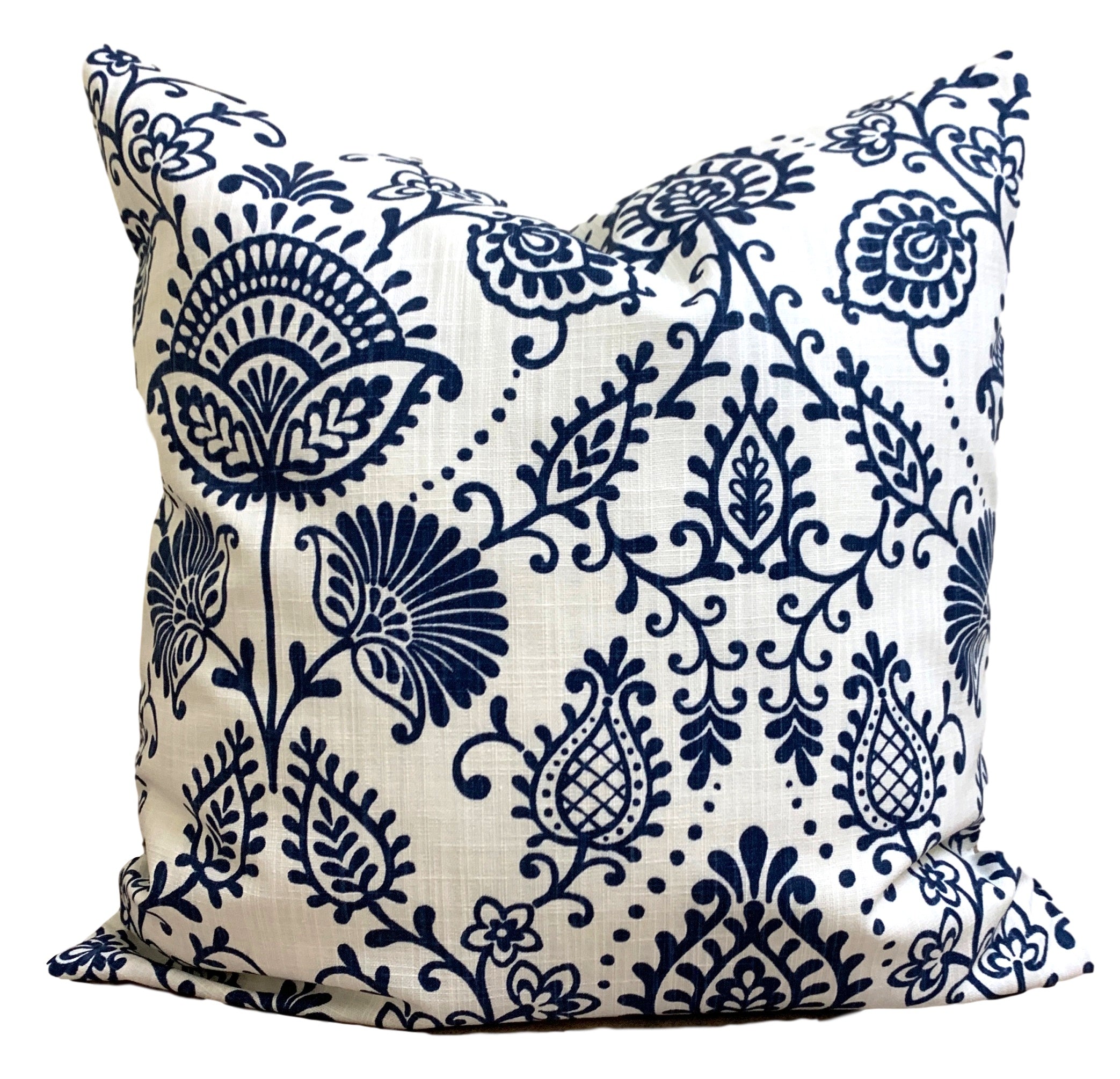 Blue and White Block Floral Print Decorative Pillow Cover – ONE