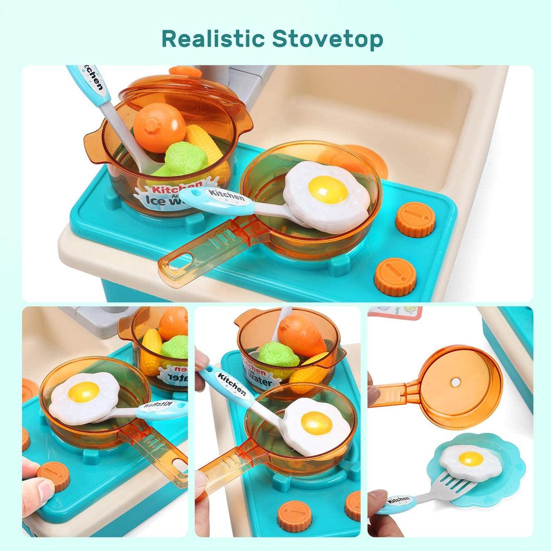 Cute Stone Kids Kitchen Pretend Play Toys Play Cooking Set Cookware Pots and Pans Playset Peeling and Cutting Play Food Toys Cooking Utensils