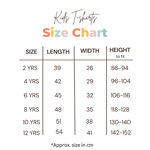 kids t-shirt size chart