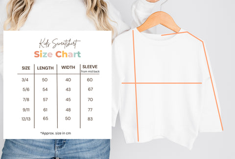 Bowie Creations Kids Sweatshirts Size Chart