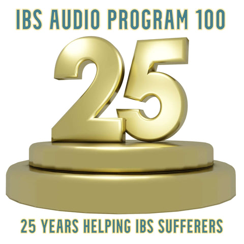 Gold colours number 25 with words celebrating 25 years IBS Audio Program 100