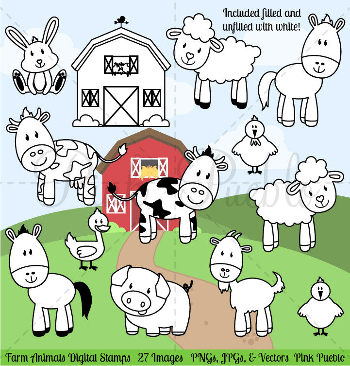 Download Farm Animals Digital Stamps Pinkpueblo