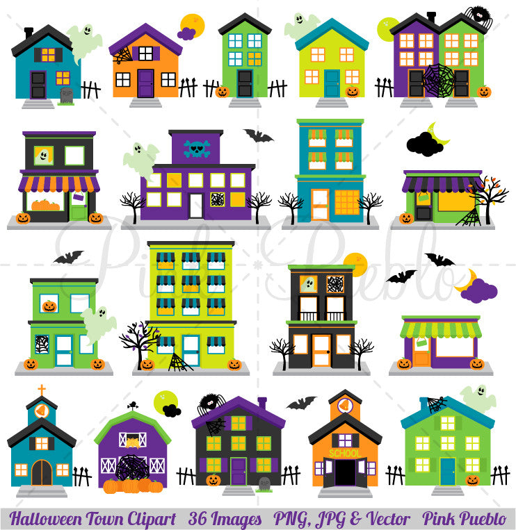 Halloween Village Clipart with Mix and Match Signs – PinkPueblo