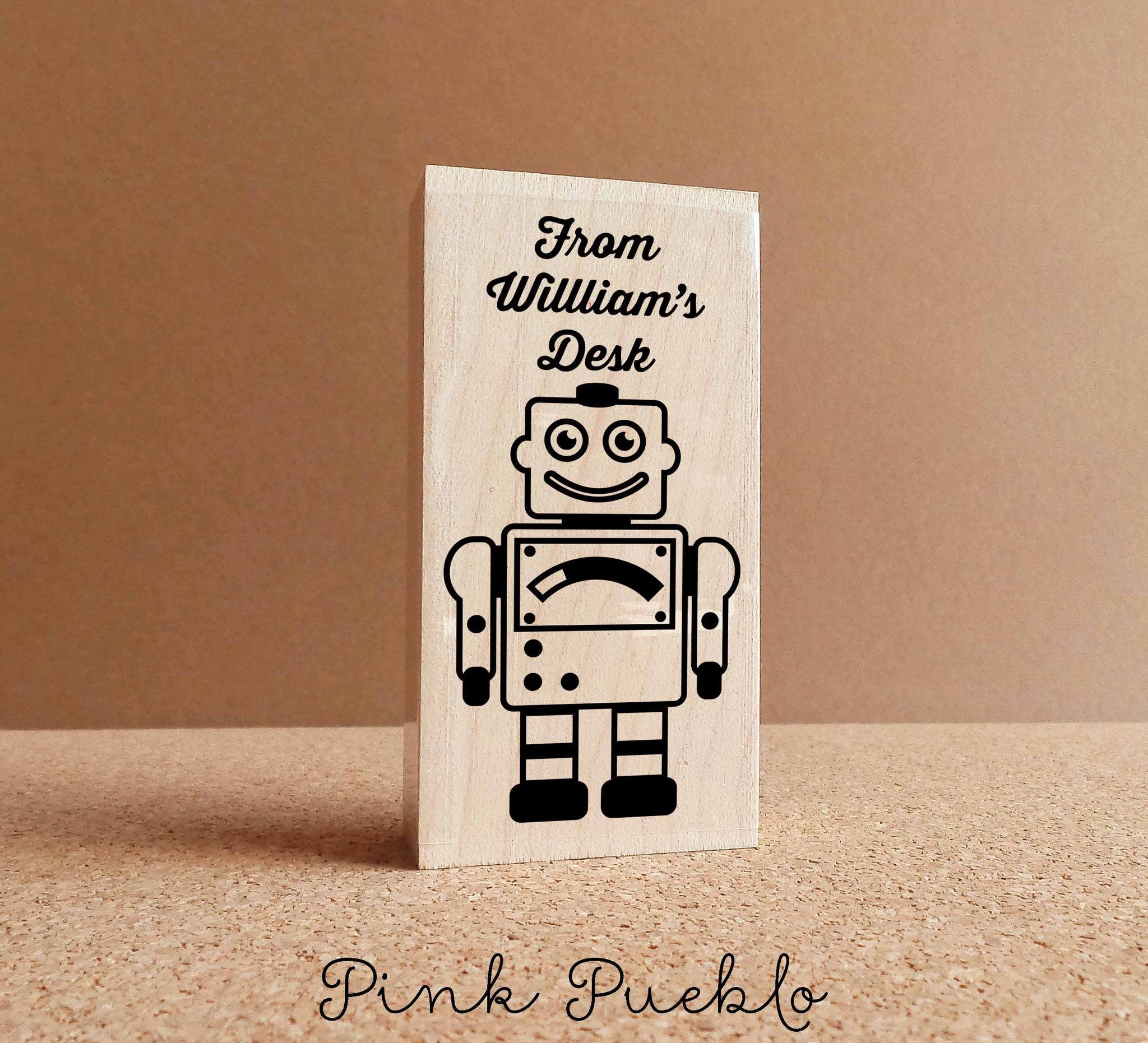 Robot Personalized Custom Rubber Stamp, From the Desk of