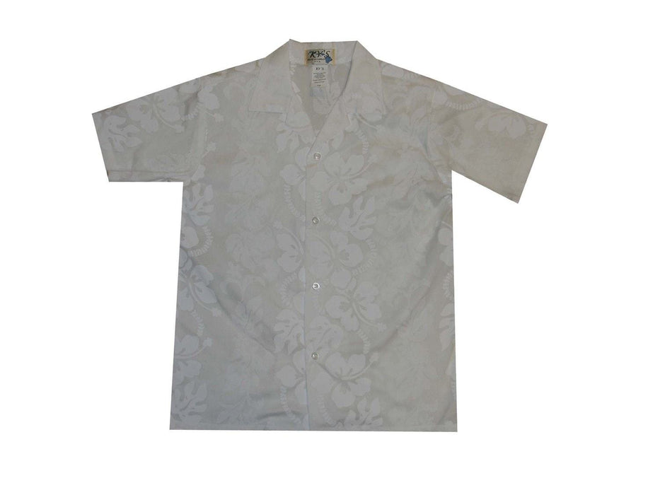 KY's Boys Hawaiian Shirt, White Hibiscus Panel — Leilanis Attic