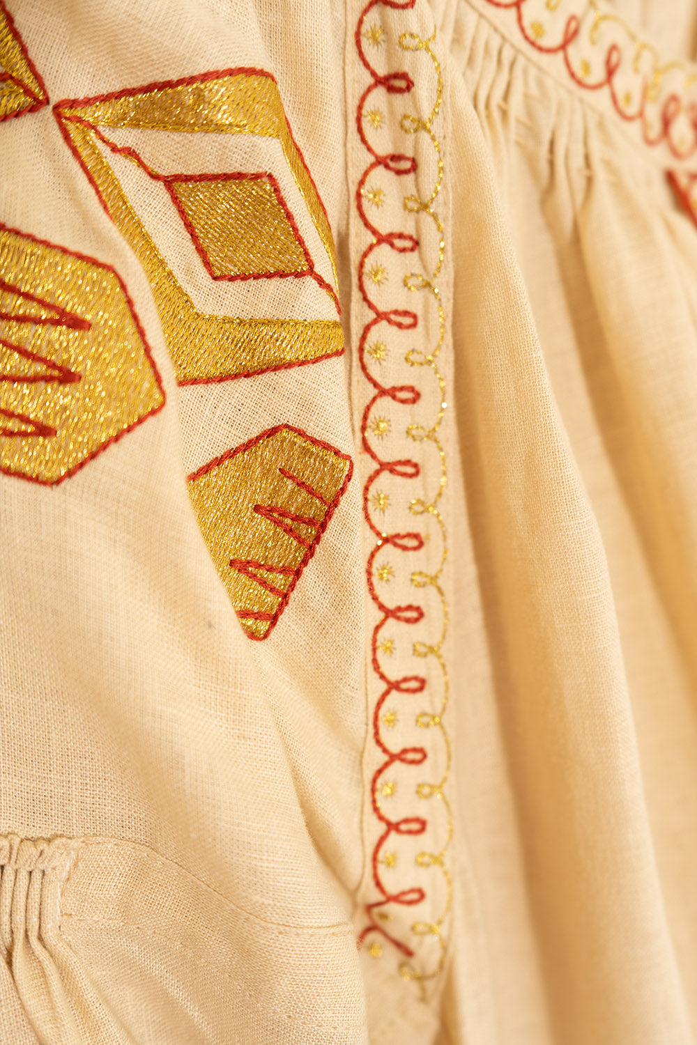 Kilim Maxi Dress in Beige with Gold
