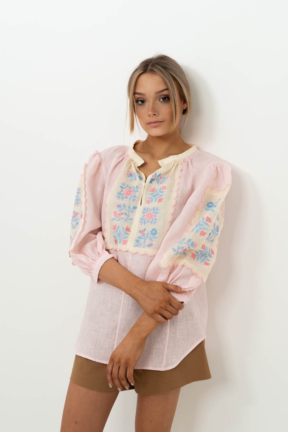 Misha Blouse in Pink and Creme