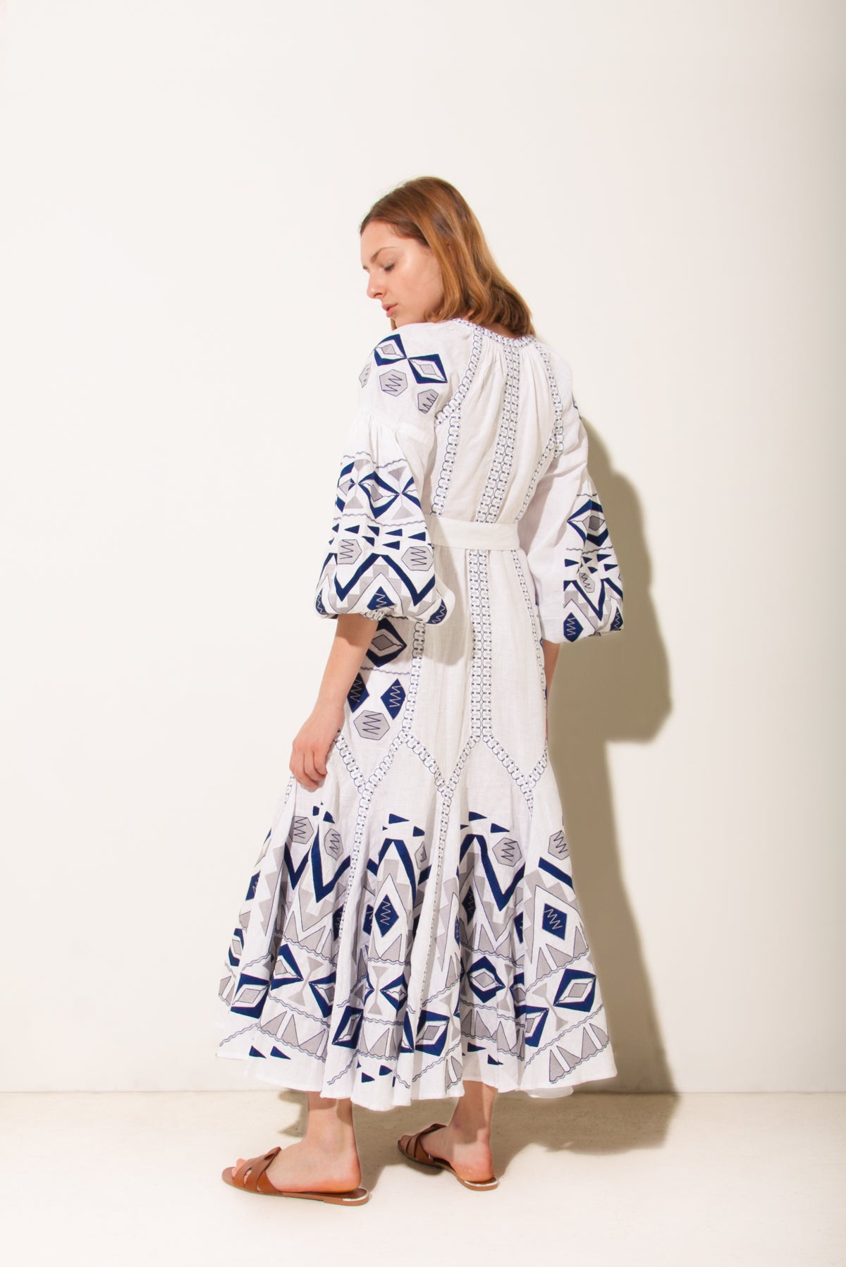 Kilim Flared Maxi Dress in White