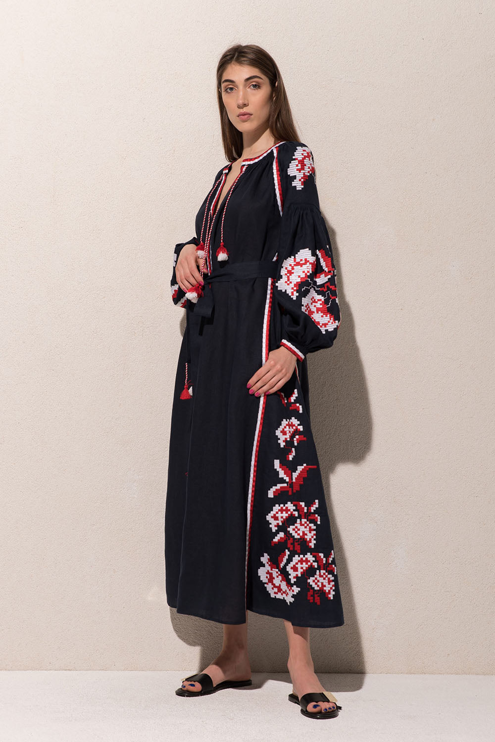 Rose Power Maxi Dress in Navy