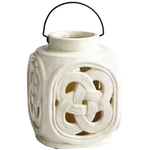Small Lattice White Crackle Ceramic Jar Candleholder - Innovations Designer Home Decor
