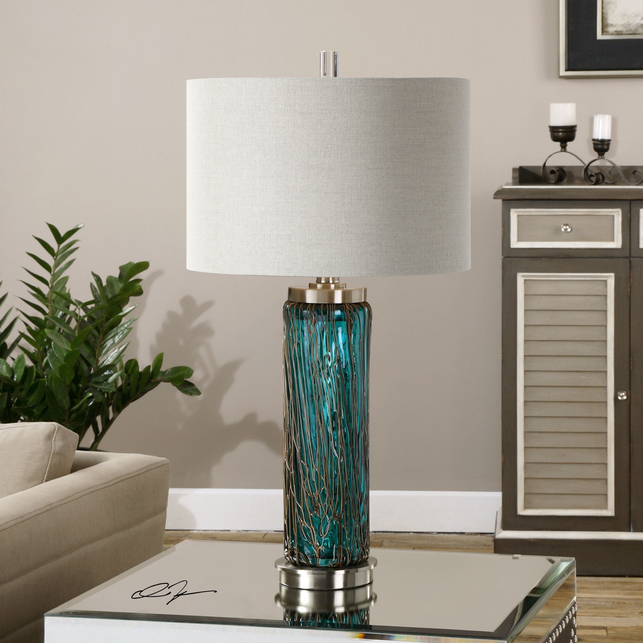 Almanzora Contemporary Teal Glass Table Lamp Innovations Designer