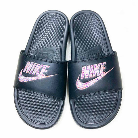 nike benassi rose gold slides