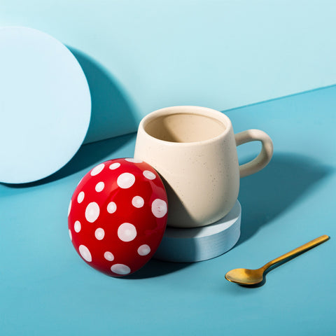 Mushroom Mug with red spotted toadstool lid