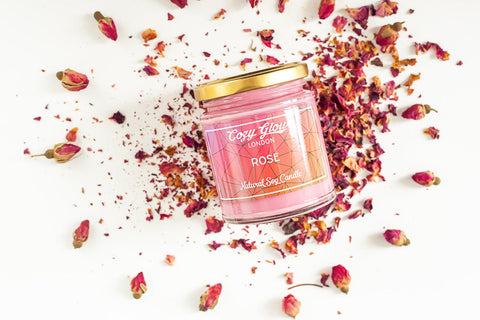 Cozy Glow Rose Scented Candle: Experience the delicate floral fragrance of roses, bringing elegance and romance to your home decor.