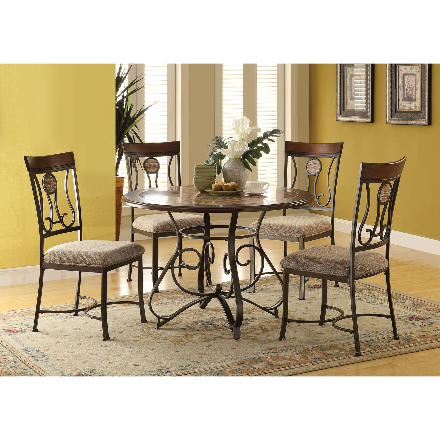 ACME 70640 BARRIE 5PCS CHERRY OAK METAL ROUND DINING TABLE SET – G ...