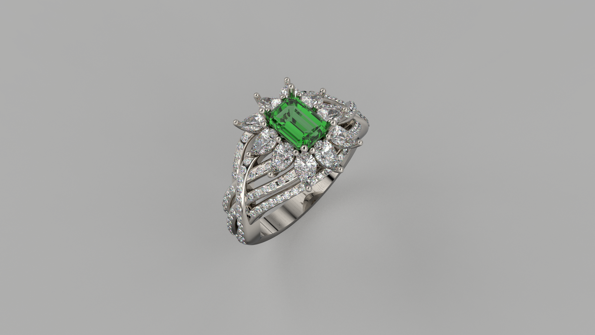 Organic Emerald Diamond Ring by CadCamNYC