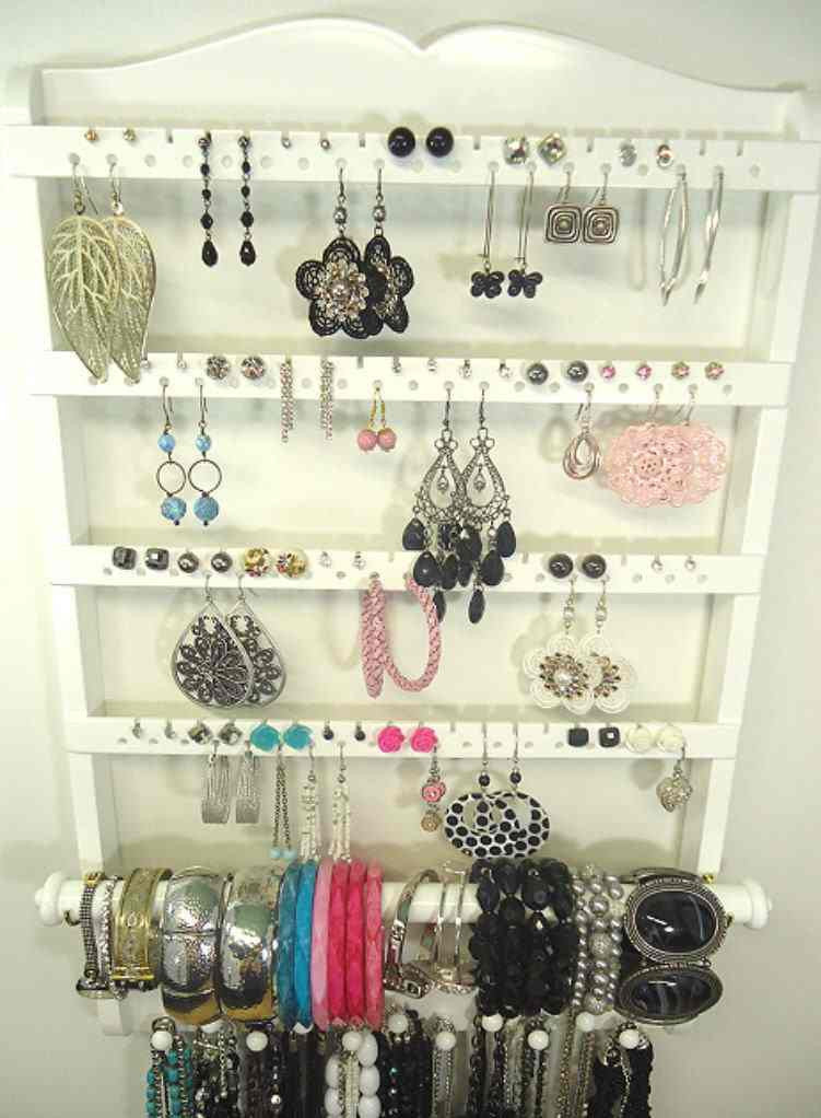 PiQi-Grecge Jewelry Organizer, 4-Tier Earring Organizer with Metal Tray,  Jewelry Holder Stand for Necklaces Stud Earrings Bracelets and Rings,  Earring