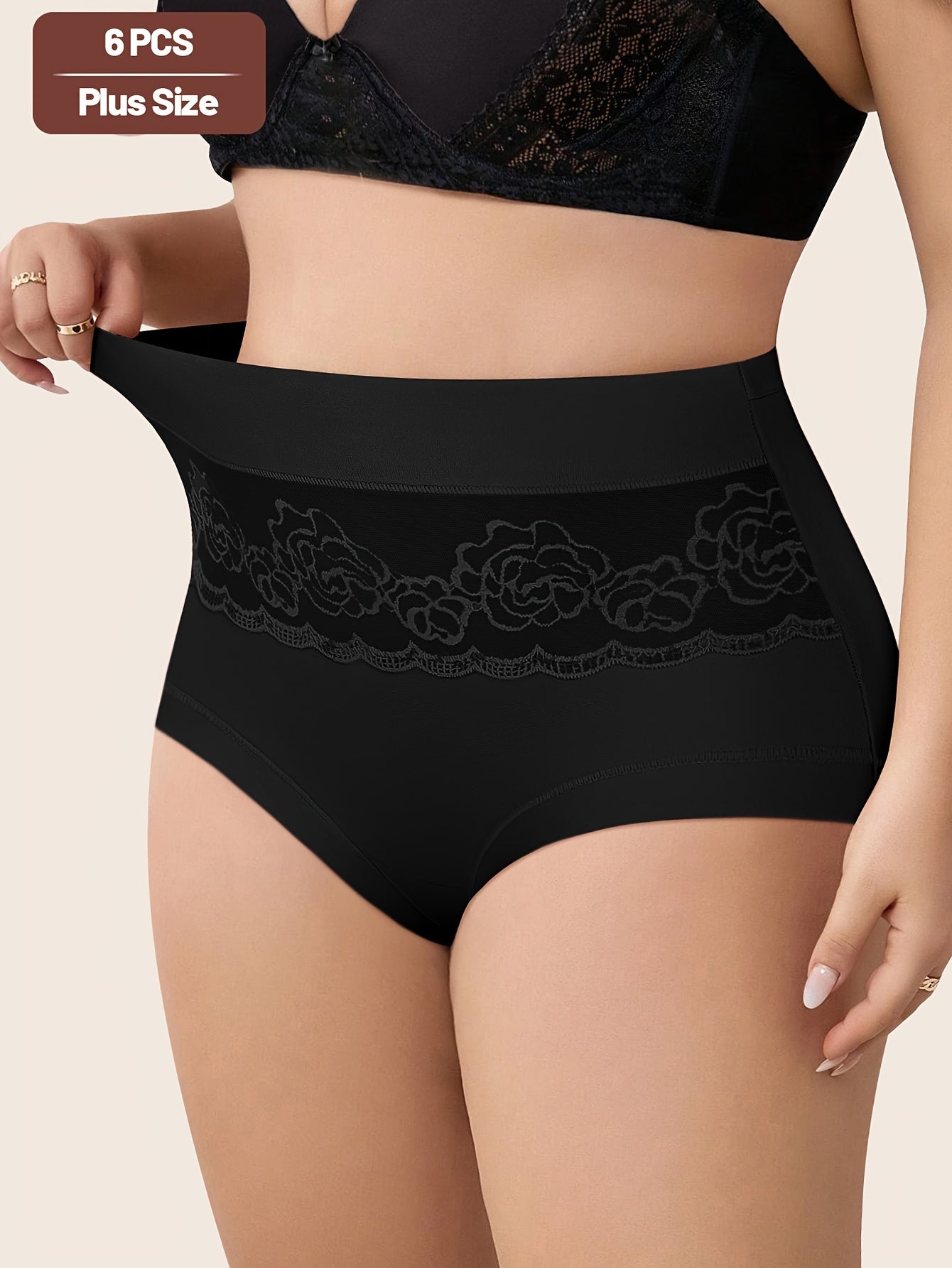 Black 6 pcs Set Plus Size Tummy Control Panties sold by 100 Spartans