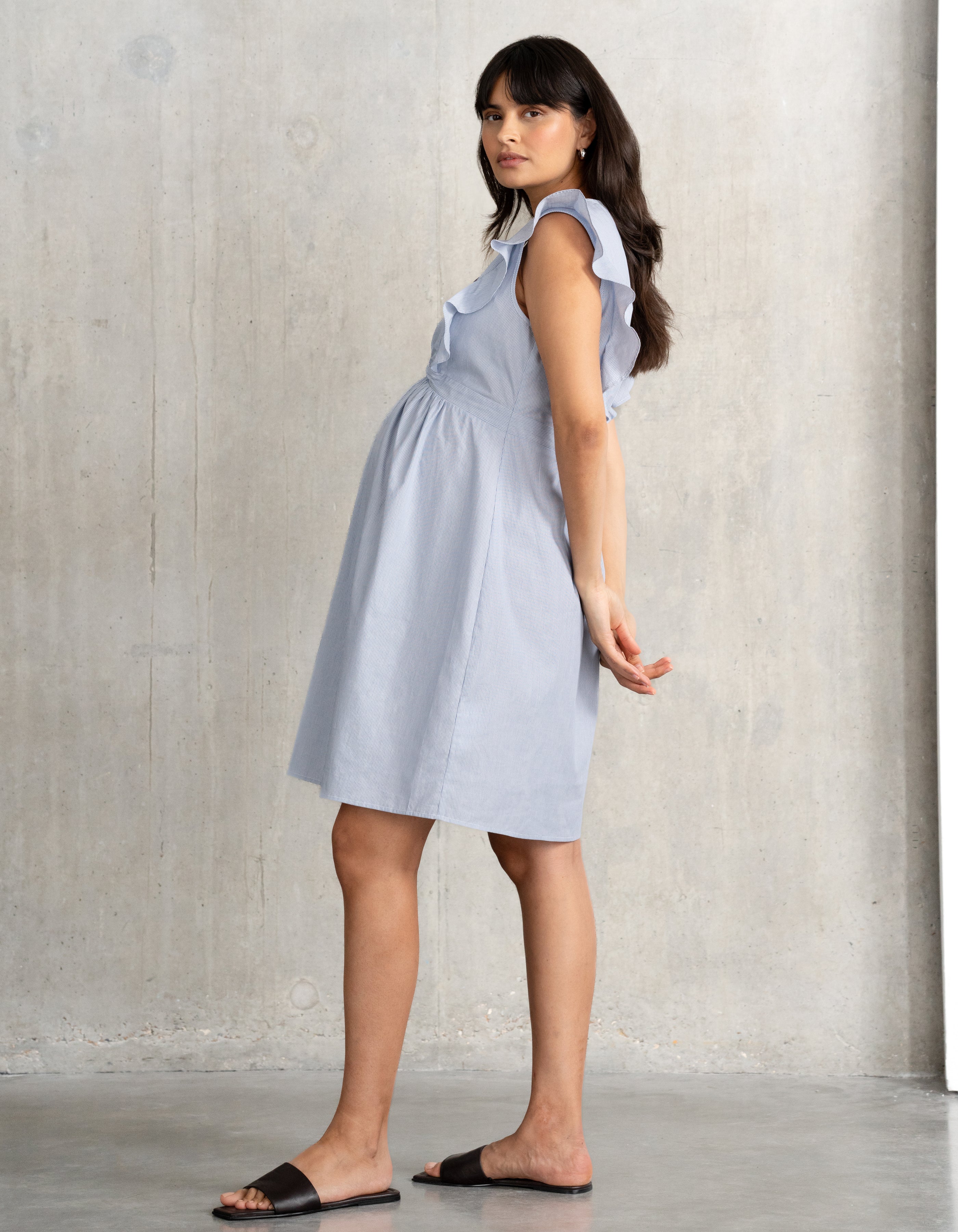Frill Placket Stripe Maternity Dress