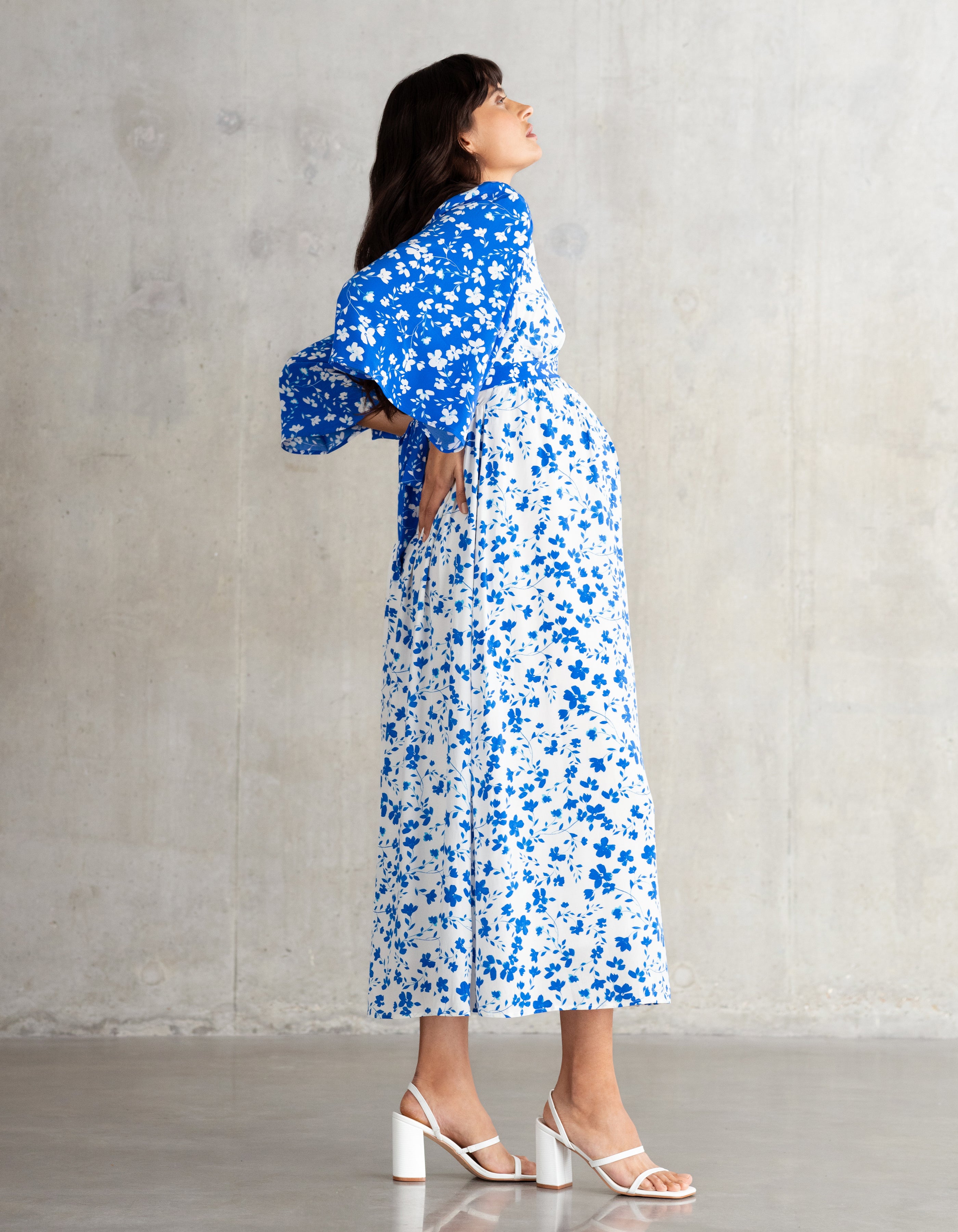 Contrast Print Midi Maternity + Nursing Dress
