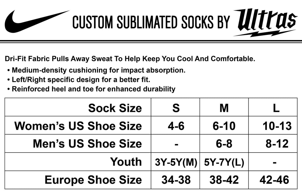 medium nike socks shoe size