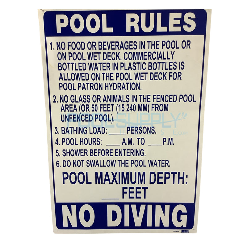 24"X36" Florida Pool Rules Sign 2436FL