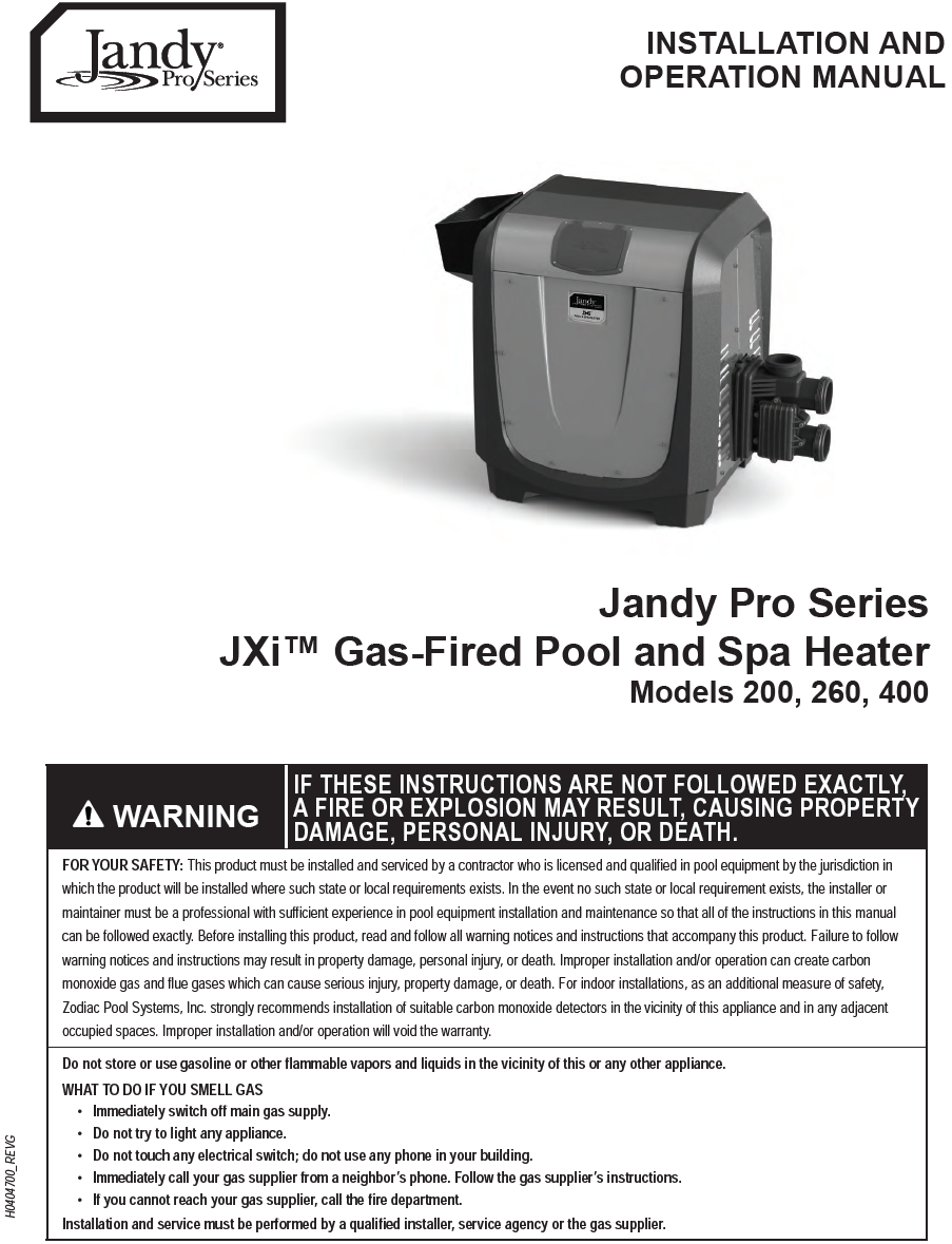 Jandy JXi Heater - Owner's Manual– The Pool Supply Warehouse