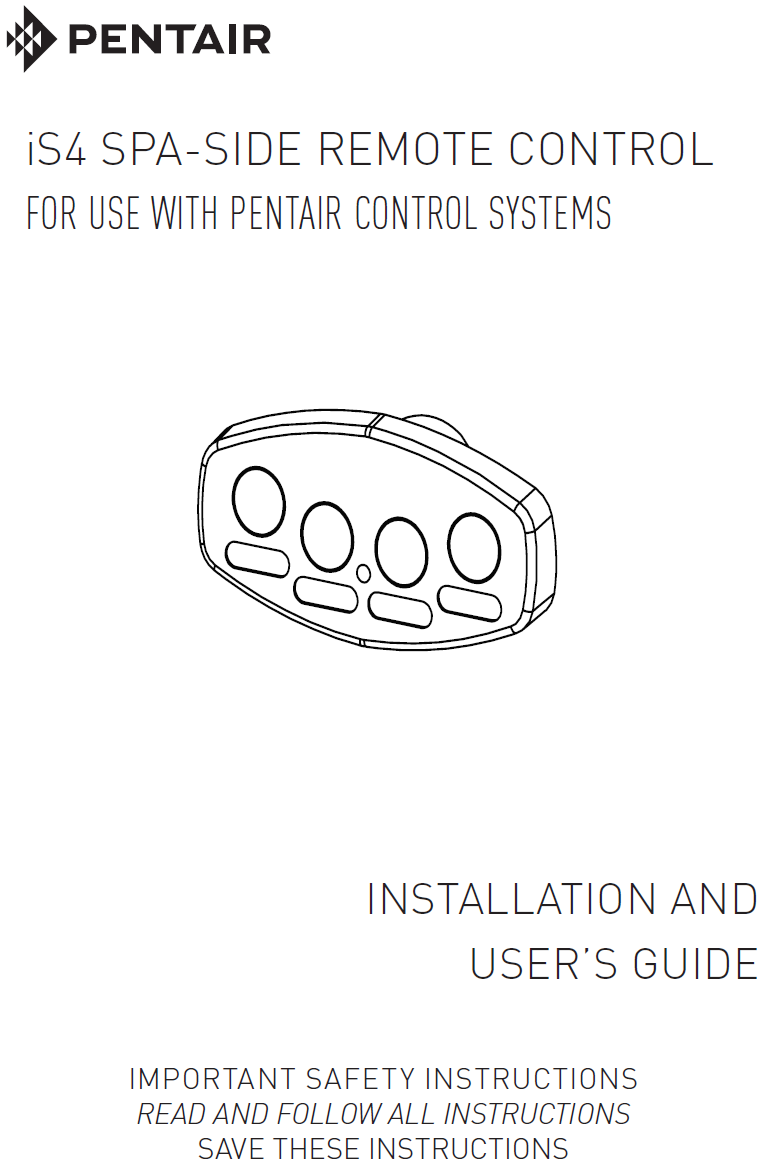 Pentair 4-Funtion IS4 SPA Side Remote - 521885 Installation Manual– The