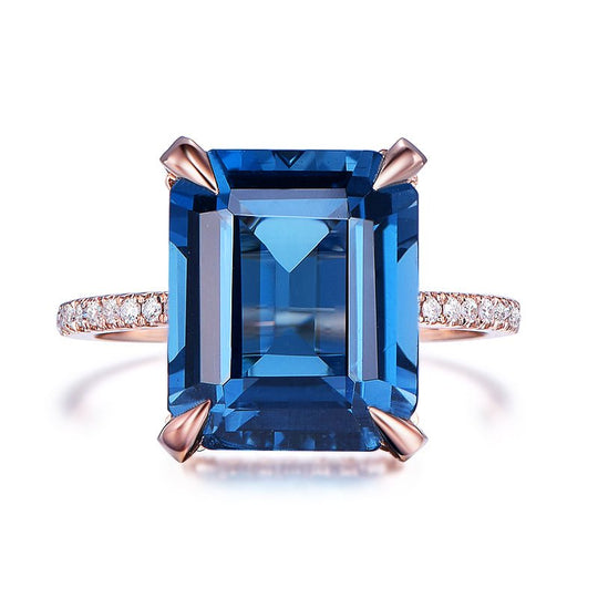 3-7.5ct Emerald Cut London Blue Topaz Diamond Hidden Halo