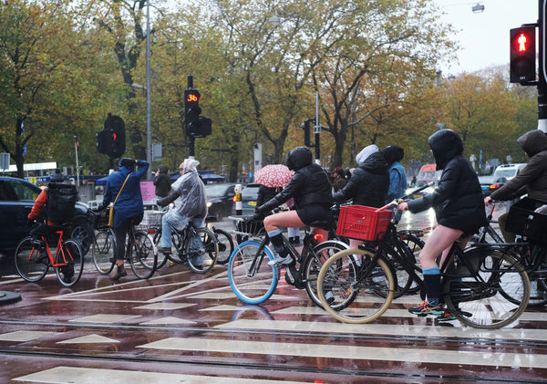 Cyclists riding in winter weather