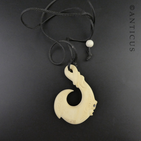 NZ Maori Cow Bone Hook Necklace with String Cord – ShopNZ