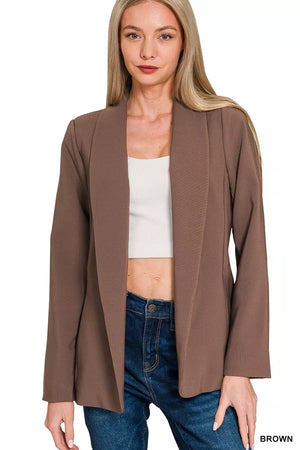 Woven Brown Long Sleeve Blazer With Lining - Tuxedo Closeouts