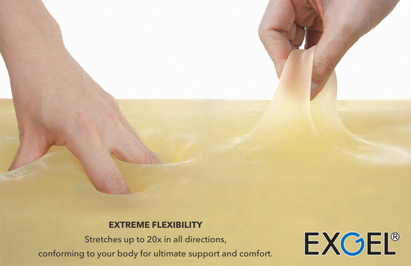 EXTREME FLEXIBILITY Stretches up to 20x in all directions, conforming to your body for ultimate support and comfort. EXGEL