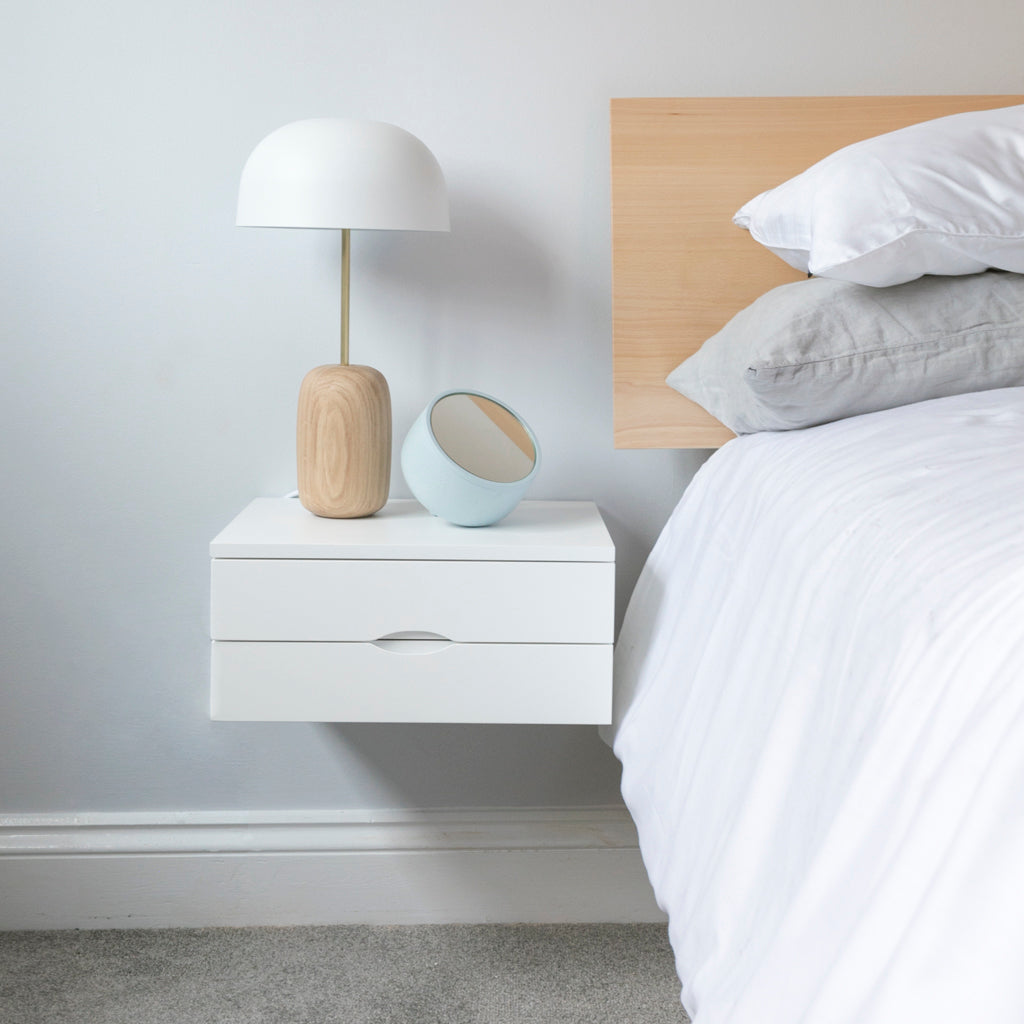 white floating bedside table 