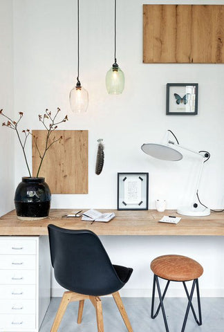 home office with pendant light