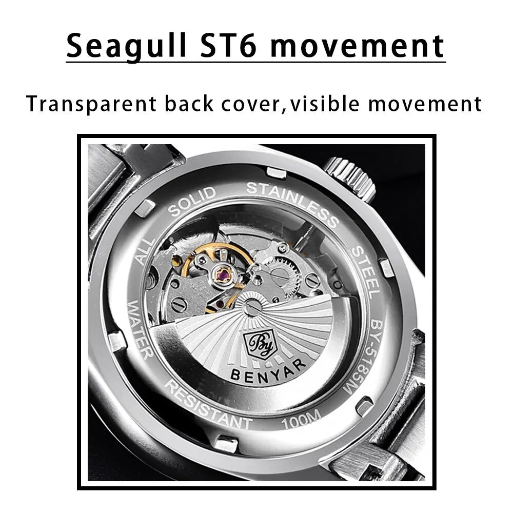 BENYAR Relógio Masculino Original Automático a Prova D'água - Frete Grátis + Brinde - Sundian