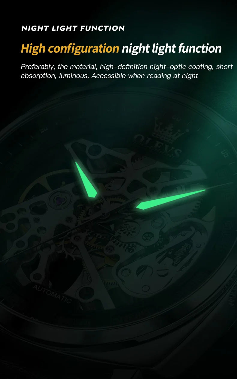 Reloj automático esqueleto impermeable OLEVS Original para hombre - Envío gratis + regalo - Sundian