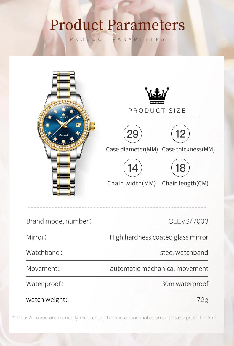 Reloj automático para mujer OLEVS 7003F - Elegancia y funcionalidad - Envío gratis + regalo - Sundian