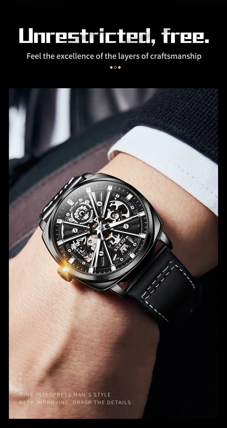 OLEVS Relógio Masculino Automático Esqueleto - Frete Grátis + Brinde - Sundian