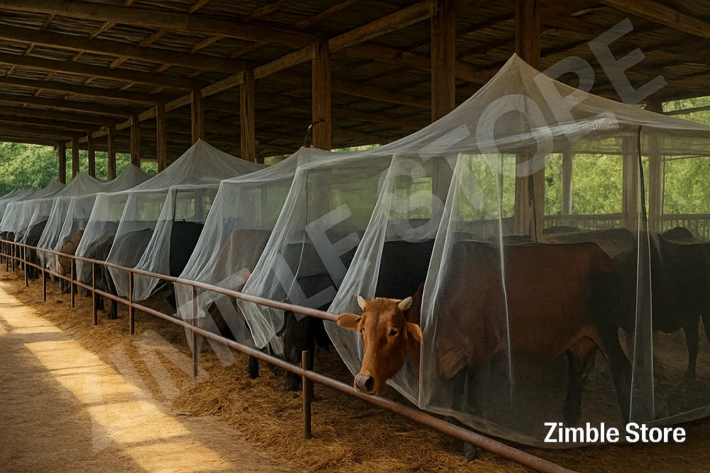 Large cow shed mosquito net that covers 100% of the space and blocks insect entry effectively.