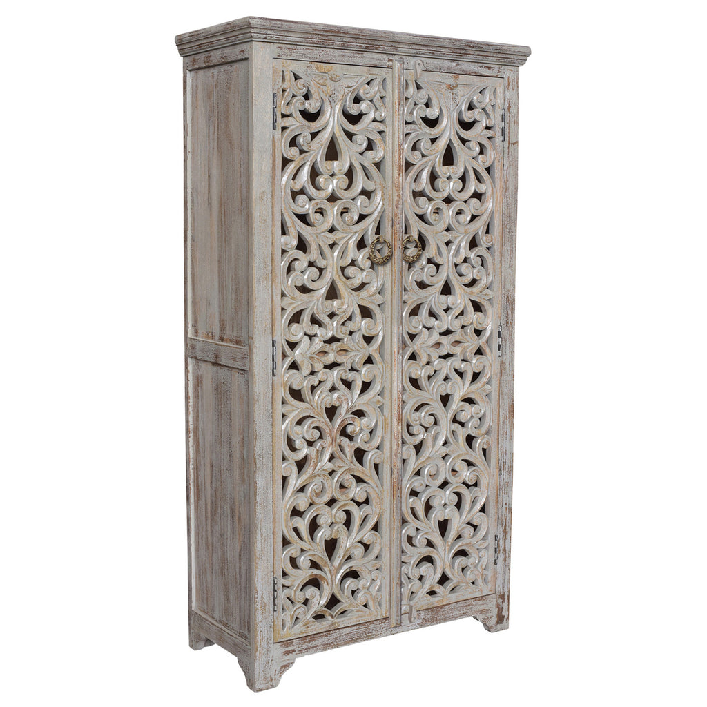 Bengal Manor Mango Wood Hand Carved Open Design 2 Door Tall Cabinet By