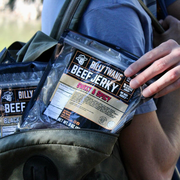 Beef jerky in backpack