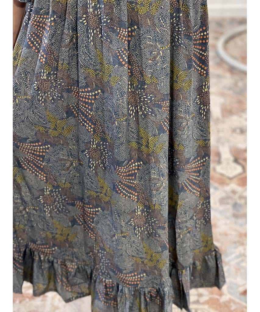 Metallic Print Short Sleeve Kimono Gold Grey