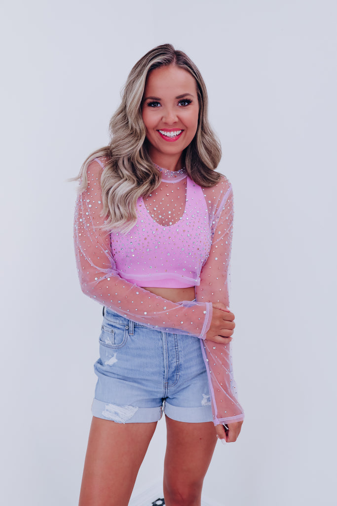 Follow The Sparks Pink Star Mesh Crop Top With Bralette FINAL SALE – Pink  Lily